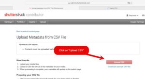 Upload the CSV metadata file